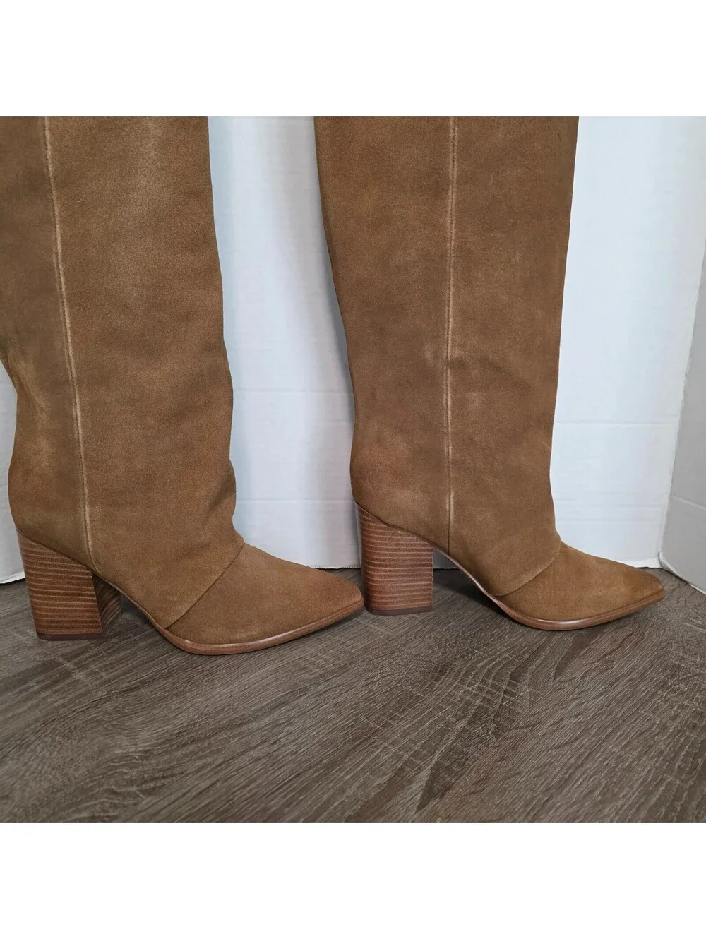 Nine West Brown Suede Knee-High Boots with Block Heel
